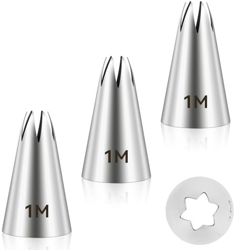 Giantree 3 PCS 1M Cake Piping Nozzle Tips, Stainless Steel Large Piping Tips Cake Decorating Tools for Buttercream Icing Birthday Cake Cupcake DIY Baking Supplies