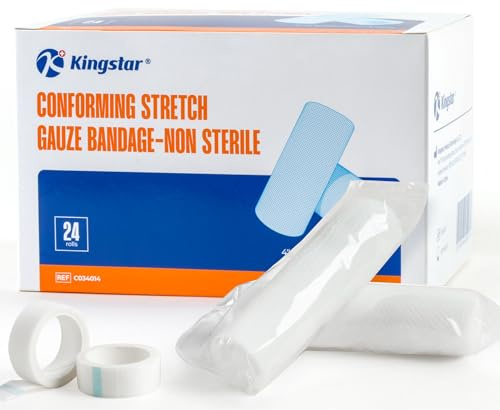 Gauze Rolls Bandages, Conforming Stretch Gauze Bandage 4 Inch, 24 Rolls Individually Wrapped 4 x 4.1yds Includes Medical Tape