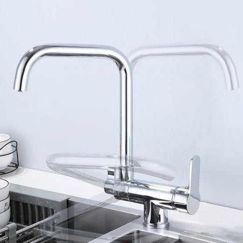 Rubinetto Cucina Pieghevole 3 Vie, Miscelatore Abbattibile Sottofinestra, Girevole a 360° in Ottone