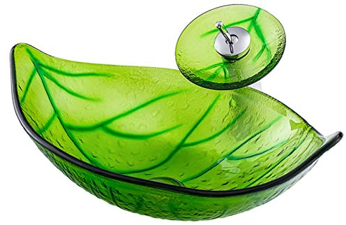 ABNNHK Waschbecken aus gehärtetem Glas für das Badezimmer, Waschbecken in Blattform in Grün, Sanitärbadezimmer in Hotels, Ladenthekendesign, Tischwaschbecken aus Glas