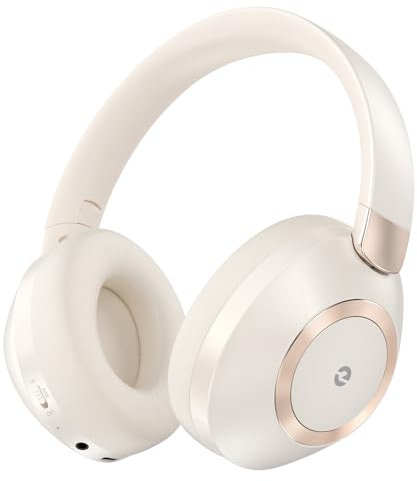 Lankey Sound Casque Bluetooth sans Fil avec Réduction de Bruit Hybride Active - 100 Heures de Lecture - Casque sans Fil, Bluetooth 5.3, Hi-FI Audio, Léger & Pliable, Voyage/Travail/Domicile, Blanc