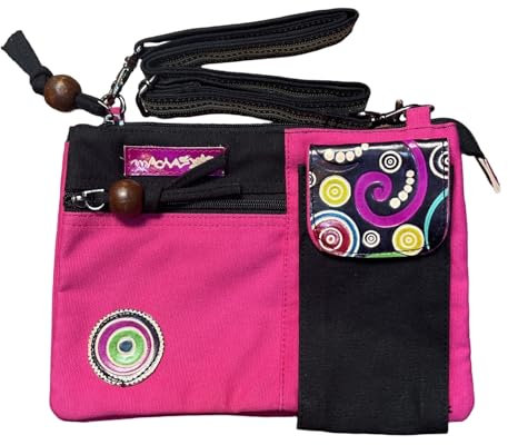 Sac en coton ethnique avec imprimés colorés et inserts en cuir, sac à bandoulière en coton et cuir pour femme ethnique indienne colorée (Fuchsia)