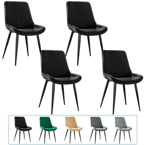 JIJIAN Samt Esszimmerstühle 4er Set, Schwarzer | Moderner Polsterstuhl mit 53 cm Breiter Sitzfläche, Küchenstühle mit Metallbeinen, Bis 150 kg Belastbar, für Esszimmer Küche