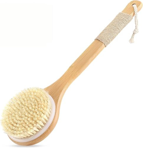 GEDRACKPMYN Rücken-Duschschrubber, Bad Waschbürste mit langem Griff für Damen und Herren, Dusch-Spa-Massage, Naturborsten, Bambus-Holz, Peeling für trockene Haut