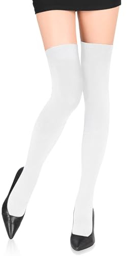 Kiiwah 65 cm Overknees strumpor, höga strumpor 78,5 % bomull strumpor långa knästrumpor för kvinnor feboy vinter höst vår, Vit, one size