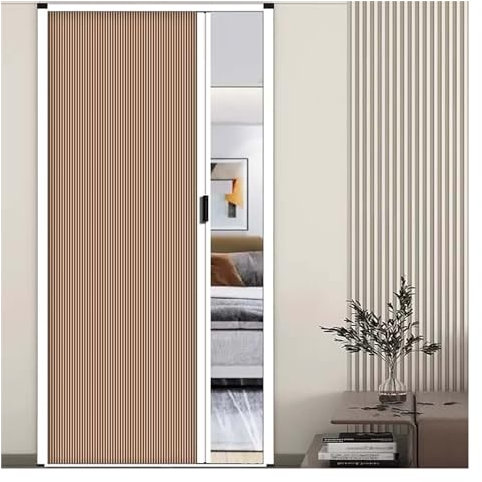 Falttürvorhang aus Verdunkelungsstoff mit Magnetverschluss – faltbar for Schiebetüren, Schränke, Kleiderschränke und Büros(Brown,195x200cm)