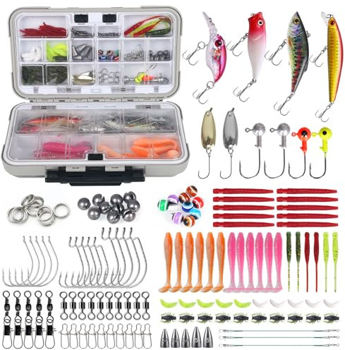 Angelköder Set mit Angelbox, 137 PCS Angelzubehör Set einschließlich Spinner, VIB, Gummifische für Hecht, Zander, Forelle, Barsch, Köderbox Angeln Angel Köder für Süßwasser Salzwasser