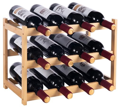 woodluv 3-Tier Wine Rack, Wine Holder, Compact Wine Storage Stand, Wine Organizer for Kitchen, Bar, or Countertop, Stylish Wine Holder with Easy Assembly