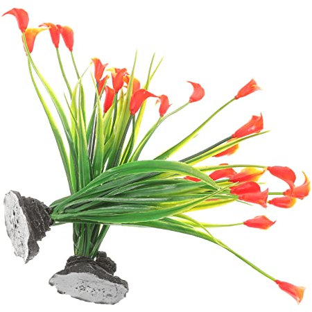 DRESSOOS Zarte Aquariumpflanzen 2 Stück Künstliche Aquarium-Dekoration Realistische Schwarze Basis Orchidee Orange -versorgung