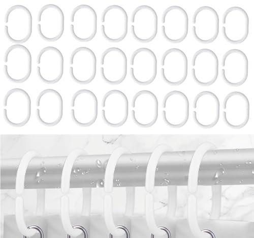 CKCSHI 24pcs White Plastic Shower Curtain Hooks