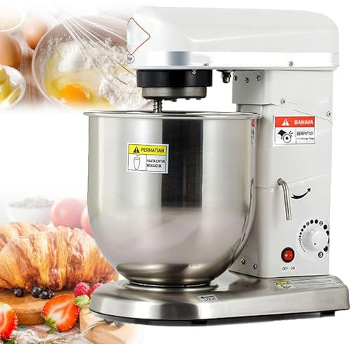 Batteur Sur Socle Professionnel Avec Bol De MéLange De 5L/7L/10L, Batteur éLectrique Multifonctionnel Avec Batteur Et Crochet PéTrisseur, Batteur De Cuisine Commercial,White-10L