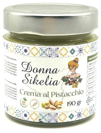 Crema al Pistacchio Siciliano 65% Donna Sikelia Gluten Free 190g Premium | Con 65% pistacchi siciliani, olio EVO e burro di cacao, senza olio di palma, cremosa, ideale per dolci e colazione.