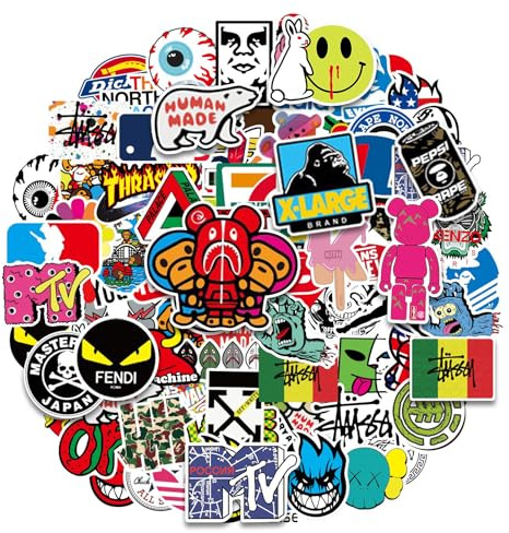 101 Pcs Skateboard Stickers, Non-Repeat Waterproof Scooter Suitcase Sticker | Reusable Vinyl Brand Stickers, Wicked Stickers for Adults Teens Boys Graffiti Guitar Travel Luggage Helmet and Laptop