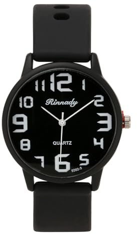 JSDDE Montre pour Femme avec Bracelet en Silicone, Montres de Sport Analogique Quartz Cadran Rond Facile à Lire Grand Chiffres Arabes, Montre Poignet pour Infirmières Etudiantes Filles Garçon (Noir)