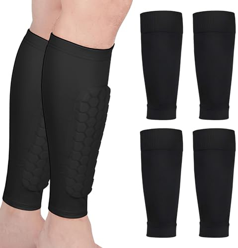 Fußball Schienbeinschoner,3 Paar Doppelschicht Schienbeinschoner Fuß Ball Anti-Rutsch Atmungsaktiv Schienbein schoner Socken Wadenschutz Stoßfest für Fußball Basketball Radfahren Klettern