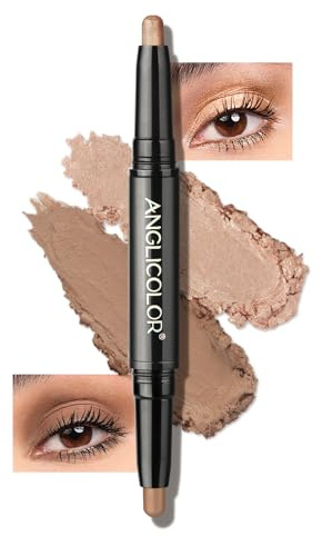 Anglicolor Lidschatten Stift 2 Farbig,creme lidschatten stift,Wasserfester lidschatten Glitzer Und Matter,Langanhaltend,Make-up Für Faltenfreie Augen (02 Golden pink shimmer/taupe)