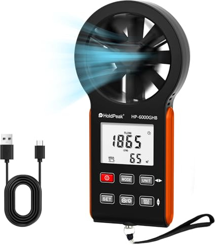 HOLDPEAK Handheld Anemometer, Digital Wind Speed Meter for HVAC, Drone Flying, Sailing & Weather Monitoring, Portable Air Flow Tester with Backlight, Rechargeable Battery, and Auto Shut-Off