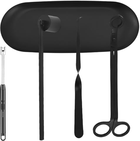 GBKDQQ Kit d'accessoires 5 en 1 avec allume-bougie - Éteignoir à bougie en acier inoxydable sans fumée, ciseaux à mèche, extracteur de mèche et soucoupe - Kit d'entretien de bougies de qualité