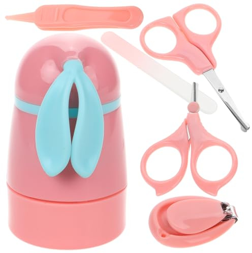 Babynagelknipser Satz für Neugeborene mit Etui, Rosa, Edelstahl | Babypflege Satz mit Schere, Feile und Pinzette, für Kinder und Junge Eltern, Handlich für Unterwegs