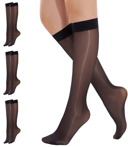 Yilanmy 3 Pairs Knee High Pop Socks Shiny Sheer Nylon Stockings 40D