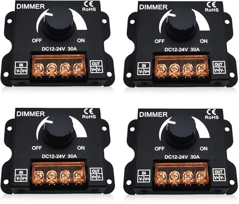 GOMETY 4 dimmer LED da 12 V, DC 12 V/24 V, 30 A, dimmer PWM, regolazione continua, dimmer da 12 V, regolatore di luminosità per strisce LED, lampade LED, camper, barca, camion, roulotte