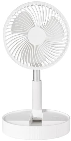 Portable Desk Fan,Foldable Fan Pedestal Stand Floor Fan Adjustable Height from 14.2 inch to 39inch, 4 Speeds & Time Settings, 7200mAh Rechargeable Battery Telescopic Oscillate USB Charging (WHITE)