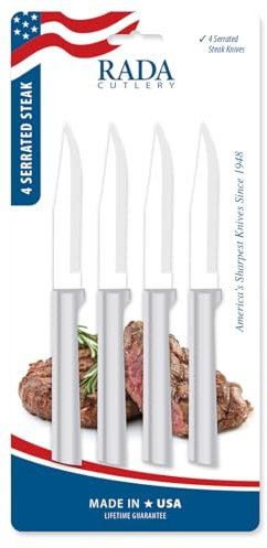 Rada Cutlery Four Serrated Steak Knives ProPack (DS4S), 4-Piece Knife Set, Stainless Steel Blades, Silver Handle