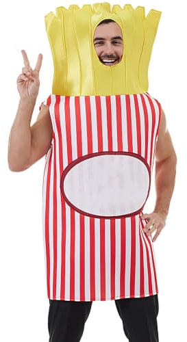 Kixolazr Déguisement de Frites Adulte | Tenue Originale de Frites | Déguisement Comique Fast-Food pour Adultes Hommes Idéal pour Fêtes Cosplay Halloween Jeu de Rôle Théâtre Événements