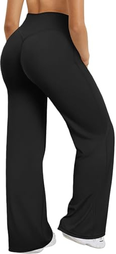 XDSP Pantalones Yoga Mujer Pierna Ancha Cintura Alta Pantalon Casual Deportivo Elasticos Comodos Leggings de Fitness Control Abdominal Push up Pantalones Rectos de Entrenamiento Pilates Gym Trabaj