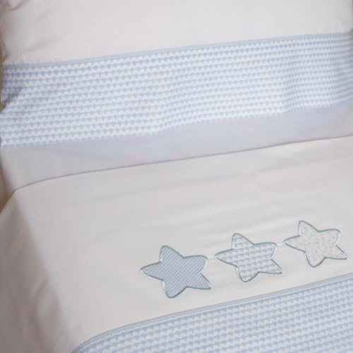 10XDIEZ Juego de sábanas Cuna - Minicuna, Estrellas 476 BCO/Azul | En 100% algodón, color estrellas 476 bco/azul, tamaño minicuna, set de 3 piezas, estilo moderno, para tu dormitorio