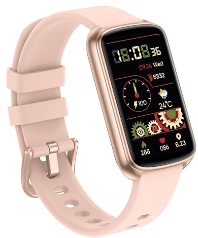 Runlio Fitness Trackers, 1.47 Inch Fitness Watch, Touchscreen Smart Watch with Thin Smartband Design, 5ATM Waterproof Pedometer Step Counter Watch, SPO2 Heart Rate Monitor for Android/iOS,peach
