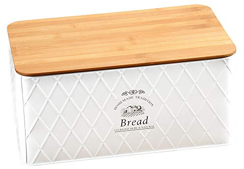 Kesper 1804563 Brotbox aus Weißblech und Bambus im Landhaus-Stil/Brotaufbewahrung/Country Collection, 32 x 15 x 21 cm