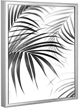Bildershop-24 Schattenfugenrahmen Set Lemgo Silberglanz Vintage mit Keilrahmen Leinwand Bild Druck Motiv: Palmenblätter 40x50cm