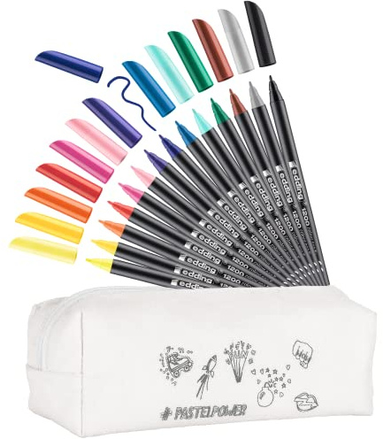 edding 1200 fiberpenna fin – flerfärgad – 12 pennor 2 gratis – rund spets 1 mm – filtpenna för att rita och skriva – den perfekta uppsättningen för skolstart