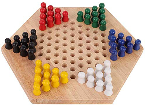 Tbest Holz Checkers, Indoor/Outdoor Bunte Checkers Set Kinder Pädagogisches Brettspiel Chinese Checkers Klassisches Halma Chinese Checkers Strategie Familienspiel Schach- Und Kartenzubehör Halma