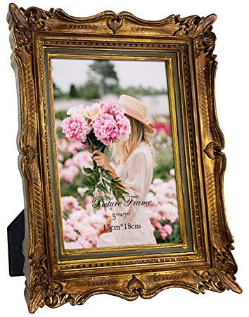PHAREGE 5x7 Vintage Bronze Picture Frame, 5 by 7 Ornate Antique Picture Frame for Wedding, Retro Photo Frame Displays Horizontally or Vertically On Tabletop