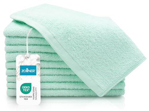 ZOLLNER 10er Set Gästehandtücher - kleine und Flauschige Handtücher in 30x50 cm - waschbar bis 60°C - Baumwolle - in Mint - Hotelqualität - Oeko Tex® Zertifiziert