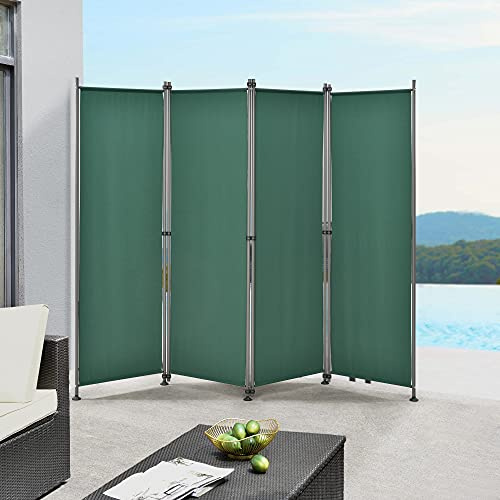 Paravent de Confidentialité Brise-Vue Séparateur à 4 Panneaux Résistant pour Extérieur Intérieur Acier Polyester 215 x 170 cm Vert Foncé