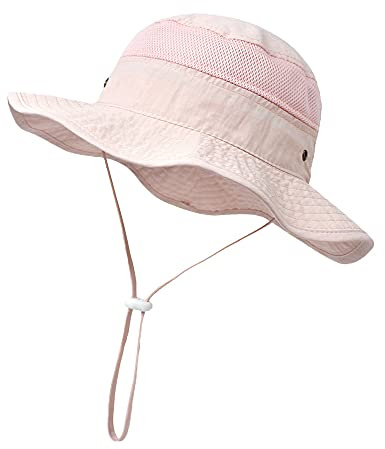 YAMEE Solhatt barn UV-skydd fiskarhatt nät, solhatt flicka strandhatt pojkar mössa barn baby solhatt vikbar andas, sommar barnhatt 6 månader – 8 år, 2-rosa, 48