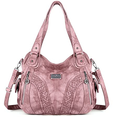Purses and Handbags Women Fashion Tote Bag Shoulder Bags Top Handle Satchel Purses Washed Synthetic Leather Handbag Retro Pink 13.8 * 4.7 * 11.8 inches