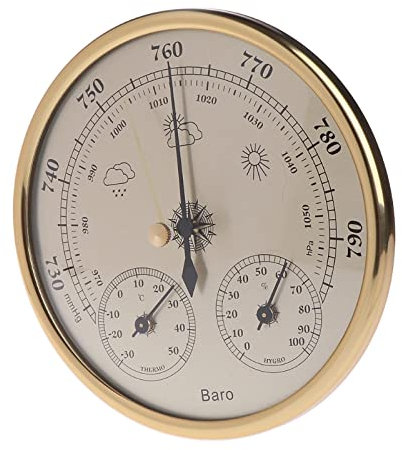 POKHDYE 3-in-1-Barometer Barometer mit Zifferblatt Typ Barometer Wandmontiertes Haushaltsbarometer Thermometer Hygrometer Wetterstation Hängedruck HPa-Messgerät Luftwetterinstrument,Gold