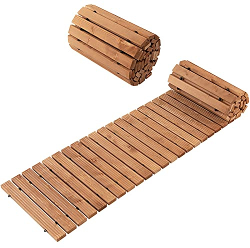 COSTWAY Rollweg Holz, 245 x 43 cm Gehweg ausrollbar, Gartenweg wetterfest, Holzweg Gartentritt Holztritt Gehwegplatte Trittplatten Wege für Hochzeit, Party, Garten, Braun