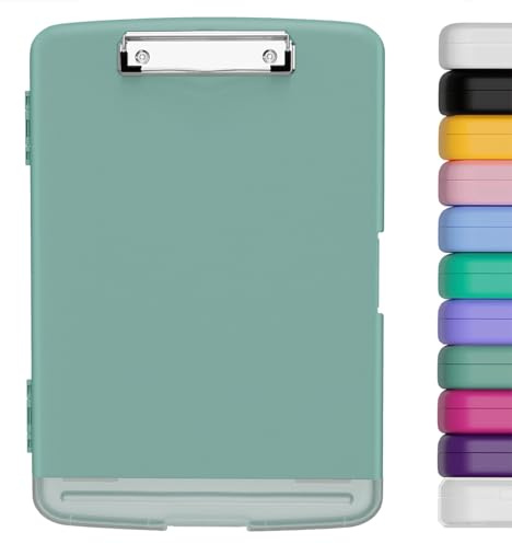 Hnogri Kunststoff-Klemmbrett mit Aufbewahrung, Hochleistungs-Clips, Klemmbrett-Aufbewahrungsbox, geringes Gewicht, glattes Schreiben für die Arbeit, Größe 14 x 9,6 x 1,2 Zoll (Grün)