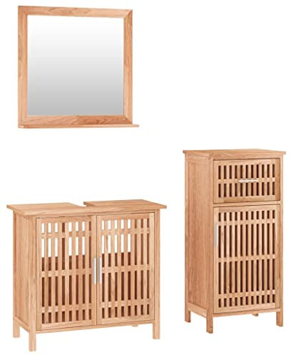 vidaXL Badmöbel Set 3 TLG., Badezimmer Möbel mit viel Stauraum, Badschränke mit Spiegel, Badspiegel Waschbeckenschrank Badezimmerschrank Waschbeckenschrank, Nussbaum