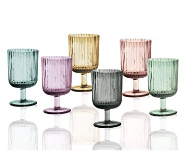 BRANDANI Plisse Set 6 Pezzi Calici Colorati Assortiti 250ml Vetro