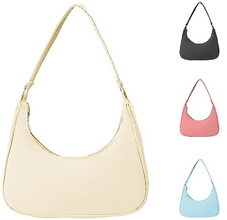 Umhängetasche Damen Handtasche Nylon Achsel Tasche Y2k Shoulder Bag Kleine Taschen Schultertaschen Unterarmtasche für Frauen Weiss