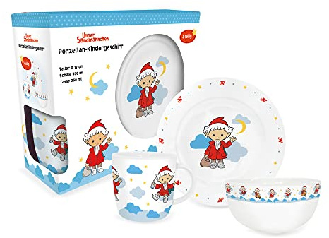 Trötsch Unser Sandmännchen Geschirrset aus Porzellan: Geschirr für Kinder Kindergeschirr Geschenk Geschenkidee Geschirrset Unser Sandmännchen Sonstiges Zubehör, Yellow