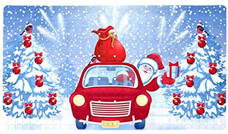 WOSHJIUK Duschmatte für Badewanne,PVC-Badewannenmatte,Weihnachtsbaum weihnachtsmann rot Auto Winter,Bodenmatte,rutschfeste Matte,Badezimmermatte