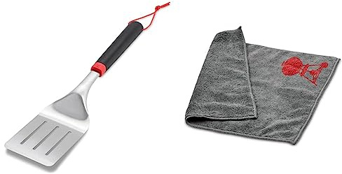 Weber 6318 Grillwender, 40 cm, Edelstahl, Schwarz/Silber & 17689 Mikrofasertuch, Reinigung, polieren, grau, 25.0 x 6.0 x 9.0 cm