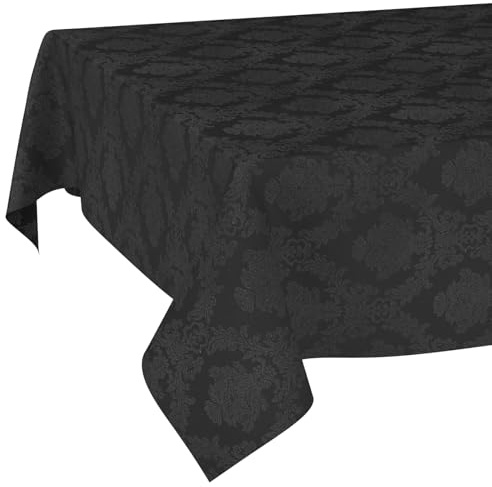 ANRO Tischdecke abwaschbar Damast Barock Schwarz 200x140 cm Tischwäsche | schmutz- & wasserabweisend, pflegeleicht – waschbar bei 30 °C – ideal für Garten, Terrasse & Esszimmer